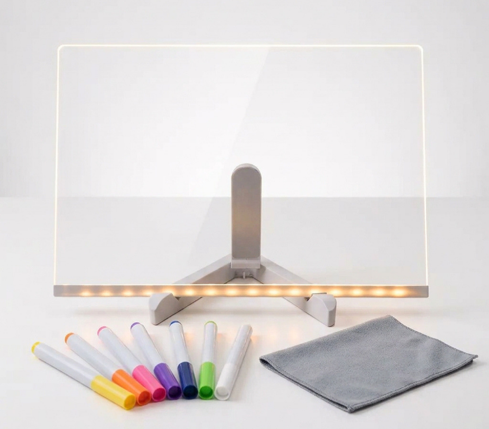 Quadro Mágico de Desenho LED com canetas coloridas e suporte